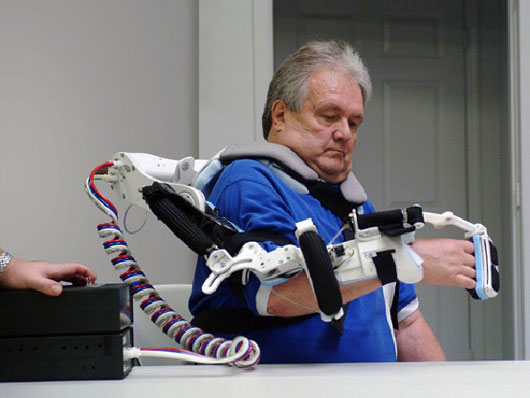 The Robotic Upper Extremity Repetitive Therapy device, or RUPERT, helps stroke survivors retrain their muscles to perform basic tasks. As the patient's improve, the robot adjusts the assistance it delivers.