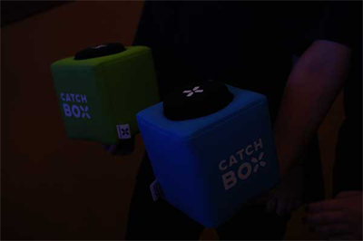 Catch Boxes within internal microphones allowed sitting attendees to participate in discussion with panelists throughout the event